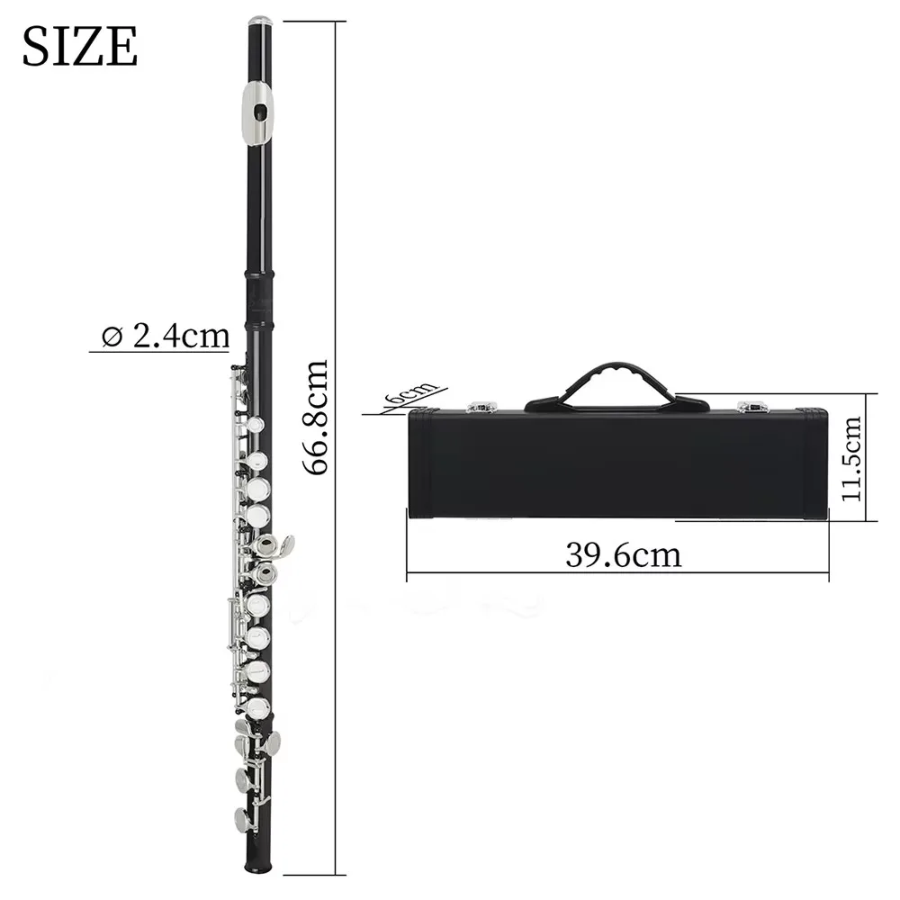 SLADE 16 Holes Flute C Tone Nickel Plated Concert Closed Key Flute with E Key Woodwind Instrument for Flute Lovers Performance