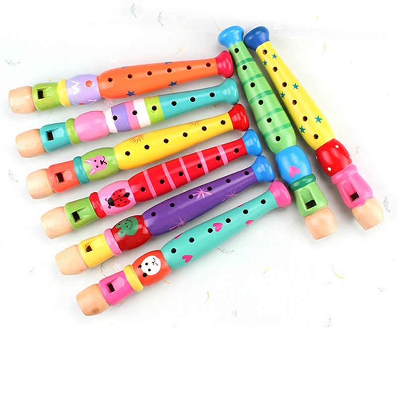 1pc Wooden Cartoon Flute Early Education Develop Type 6-Holes Recorder Flute For Children Musical Instruments Send Random