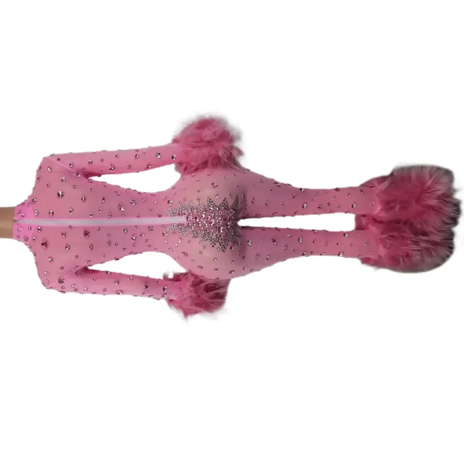 

Блестящий розовый сетчатый прозрачный комбинезон, сексуальный волосатый дизайн, наряд на день рождения, костюм певицы, танцовщицы, сценическая одежда, гибиин