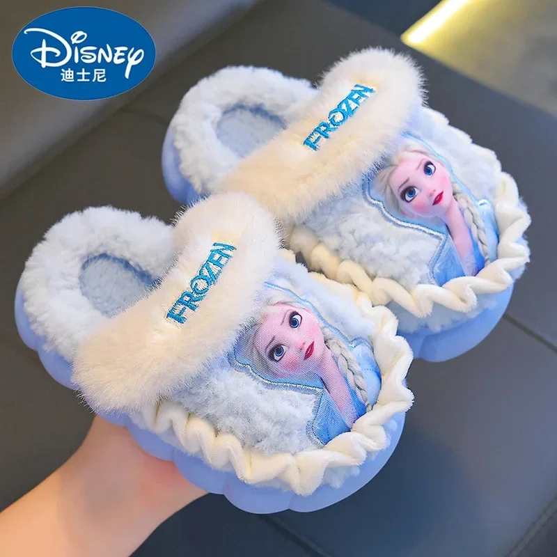 Disney Winter Kids Cotton Slippers Girls Princess Frozen Elasa Warm Plush slippers Home children Cotton Slippers