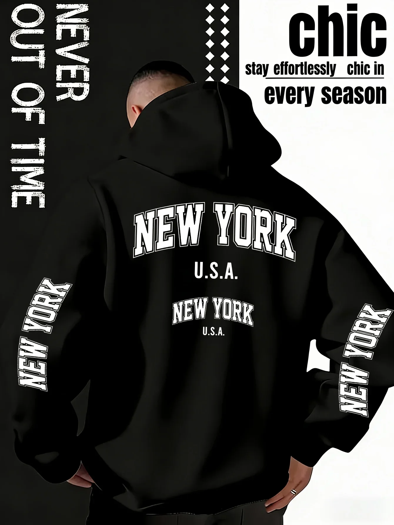 Men's New York USA Sports Hoodie Varsity Letter Print Oversized Pullover Hooded Sweatshirt Autumn Winter