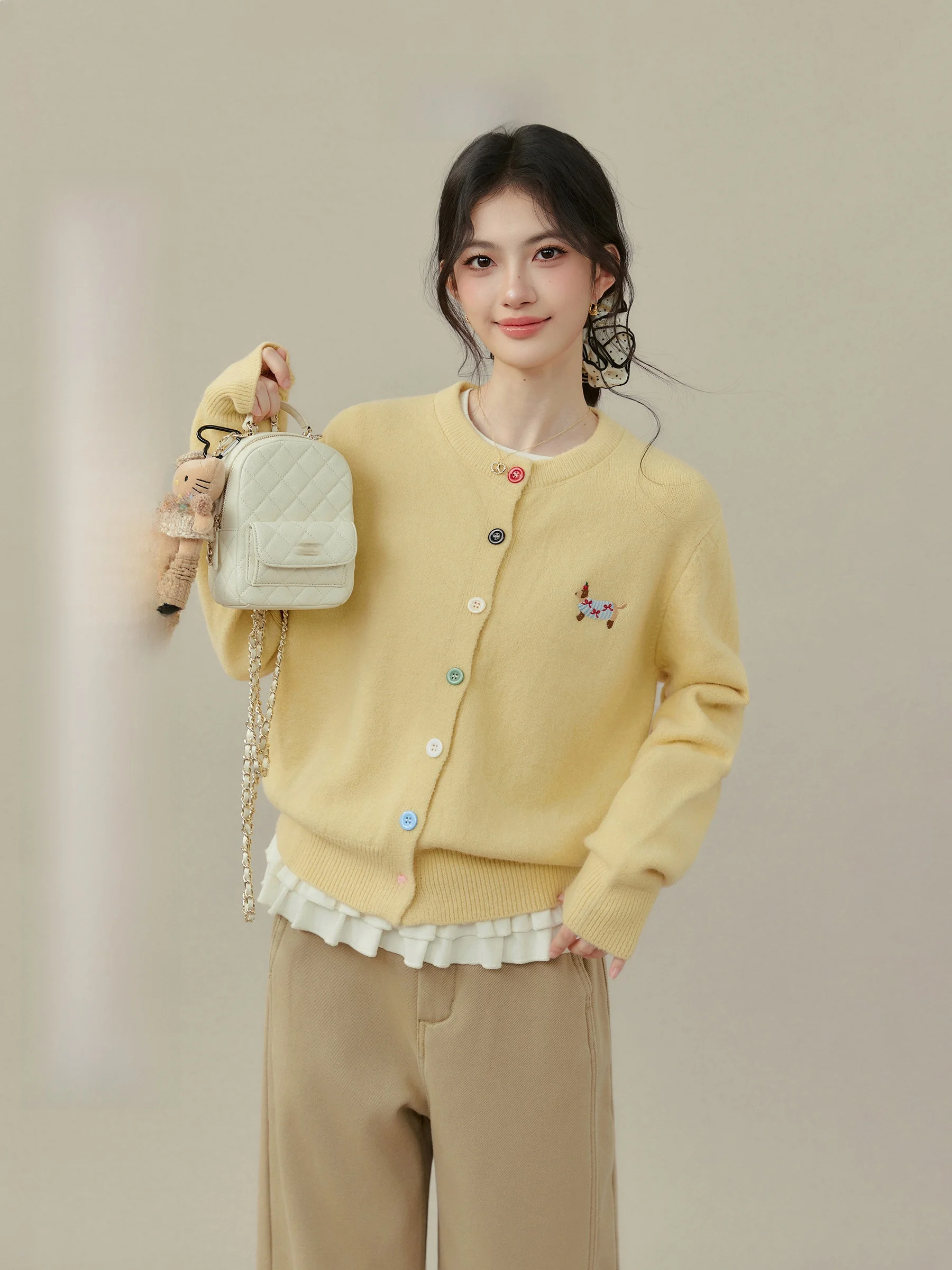 

Yellow Embroidered Loose Sweater Jaet for plus Size Women Casual Sle Dopane Winter Faion by Wang Xueng