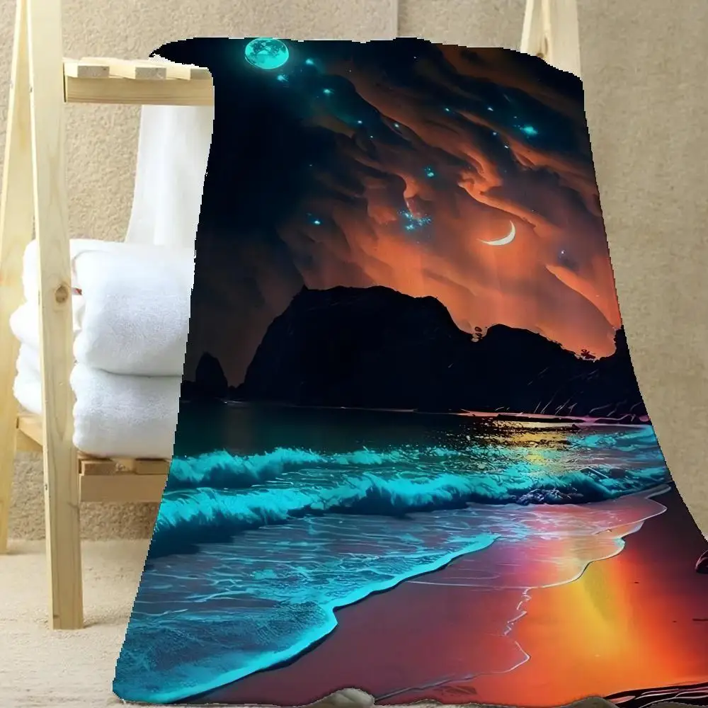 

5D DIY Landscape Diamond Painting Moonlight Seascape Throw Blanket Aesthetic Art Flannel Blanket Portable Home Travel Camping S
