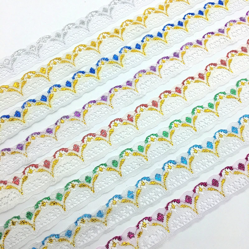 Length 10 yards, width 3 cm, gold edge hollow lace trim, used for clothing, hats and home textile decoration