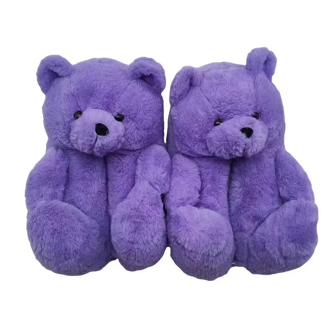 Large Cartoon Bear Home Slippers Cute Bear Plush Cotton Shoes Heel Covered Warm Furry Indoor Household Nest Slippers image 5