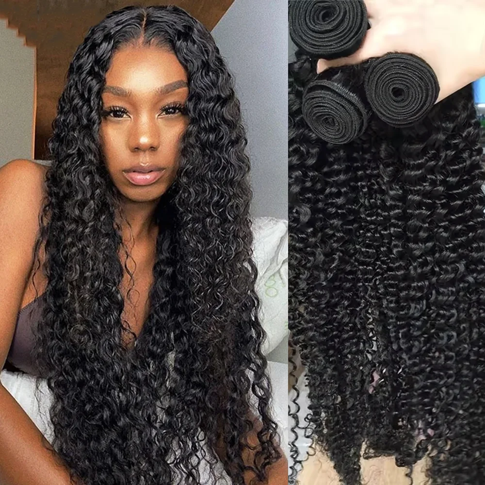 

Пучки человеческих волос с глубокими волнами, натуральный цвет, 10-40 дюймов, бразильское плетение, девственные 100% пучки человеческих волос Remy, парики 1/3/4 шт.