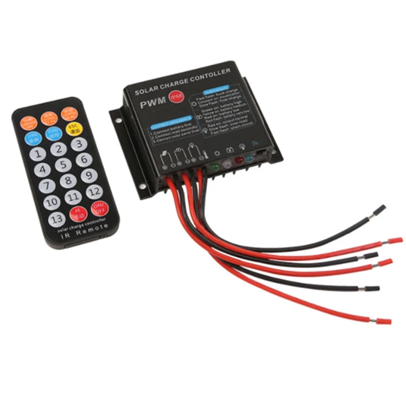 

A92Z 12V 24V 10A IP68 Waterproof Solar Charge Controller Li-, Lead Acid Battery Regulator With IR Remote Control
