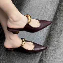 New Slipper Mules Low High Heels Shoes 2024 Summer Best Street Look Females Square Head Open Toe Strappy Sandals Women