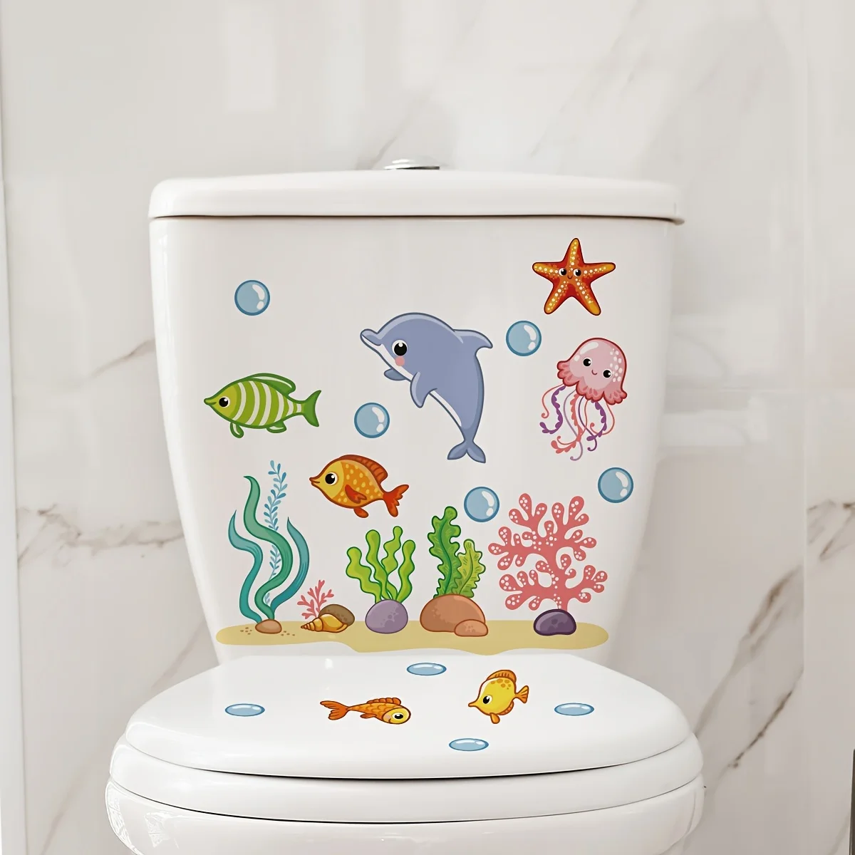 1PC sea creatures cartoon pattern toilet stickers self-adhesive waterproof moisture-proof bathroom decorative stickers, multi-st