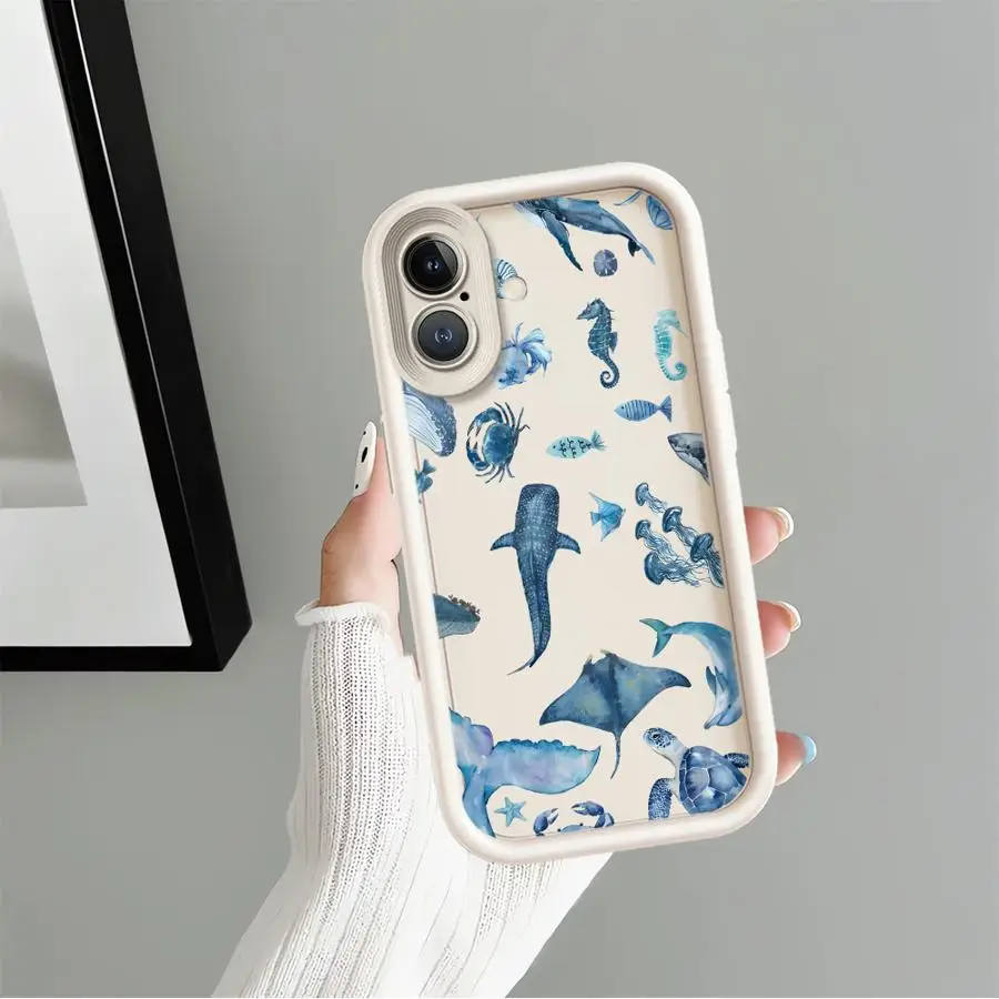 Custodia per iPhone XR 13 12 11 Pro Max 17 Air XS Max 15 16 14 Plus 16e Cover morbida Cartoon Ocean Art