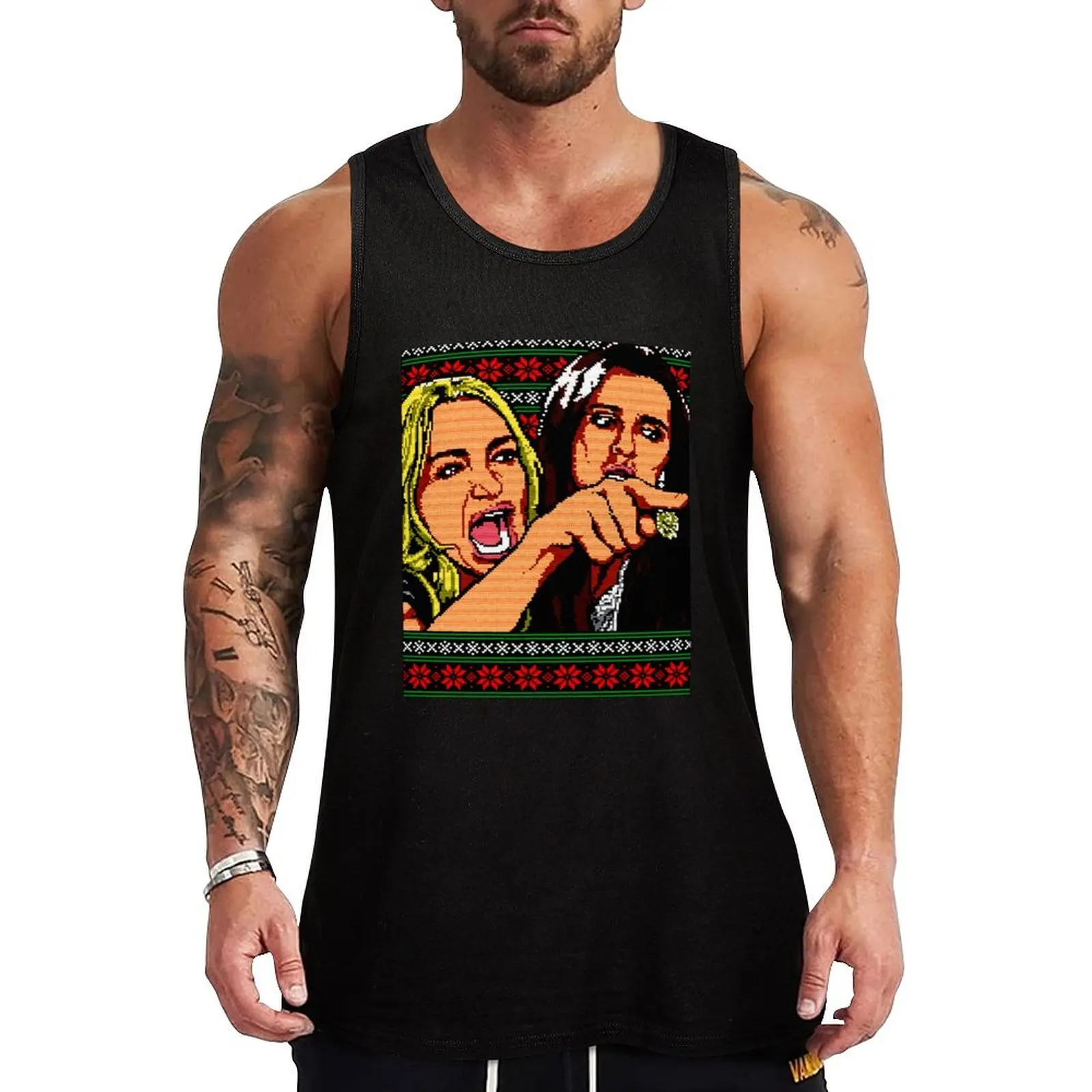 Woman yelling at cat Meme ugly christmas Shirt Tank Top basketball sleeveless vest men