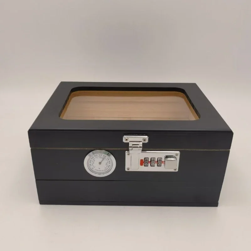 Retro Cigar Humidor Cedar Wood Humidor Cigar Box Glass Top Desktop Humidor with Front Hygrometer Humidifier Divider Accessories