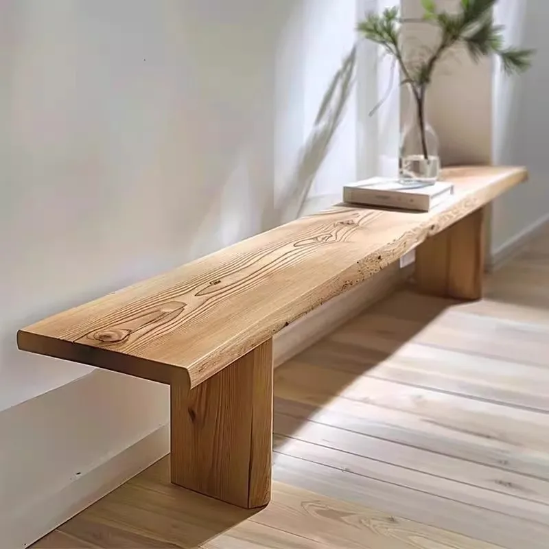Factory Direct 2026 Nordic solid wood bench household small apartment designer natural edge long strip leisure stool modern simp