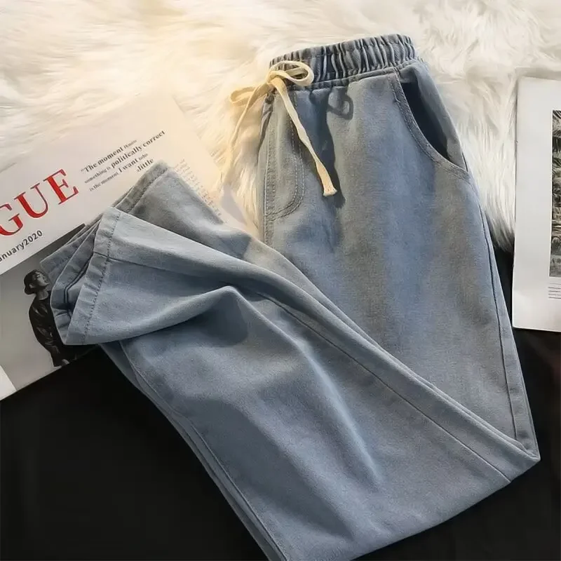 

2025 New Streetwear Loose Jeans Men Korean Style Fashion Loose Straight Wide Leg Pants Men's Brand Clothing Black Light Blue