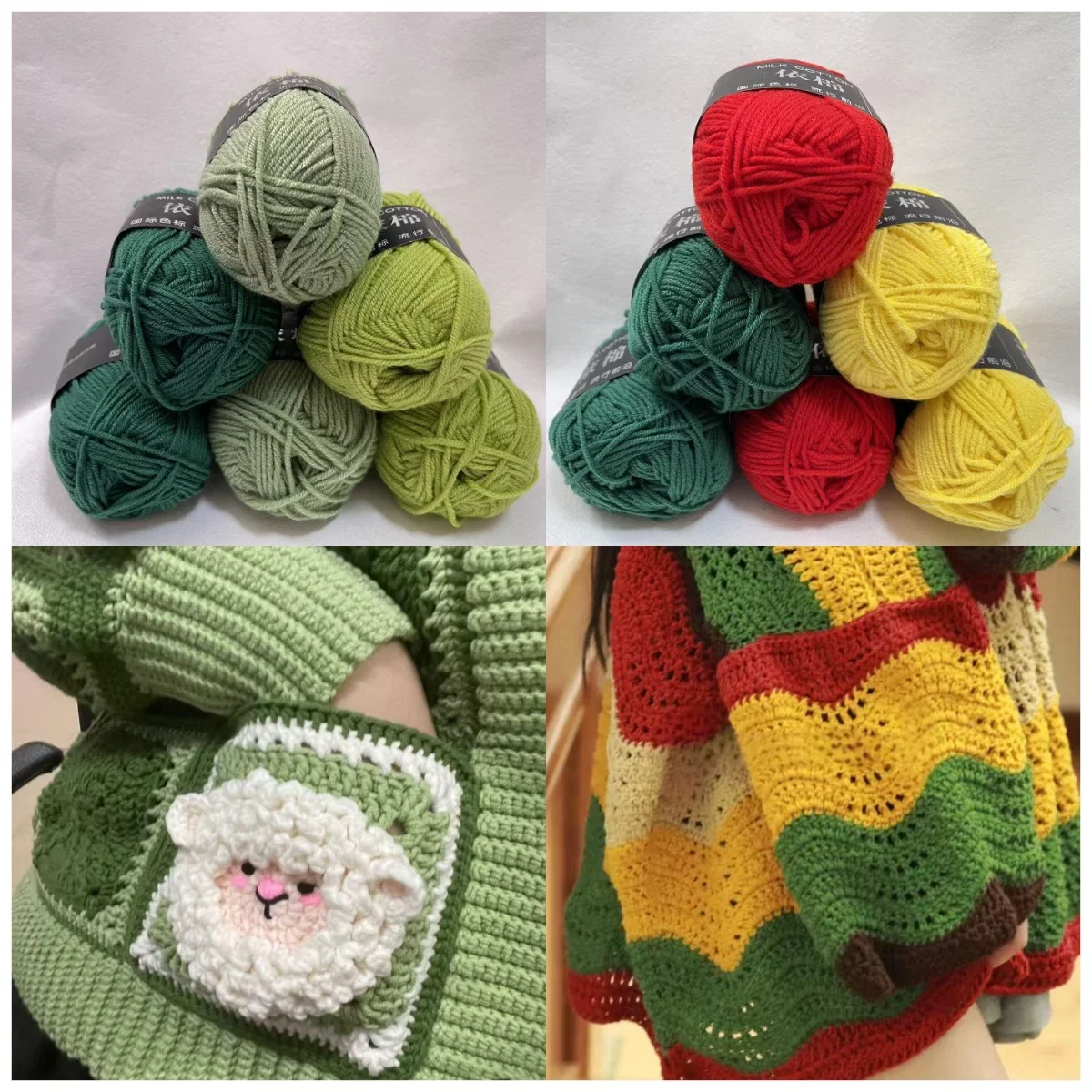 Neues 6-teiliges Garn in verschiedenen Farben, Milch-Baumwollgarn-Kombination, Häkel- und Strickgarn-Set für handgefertigtes DIY-Handwerk, Pullover, Schal, Stricken