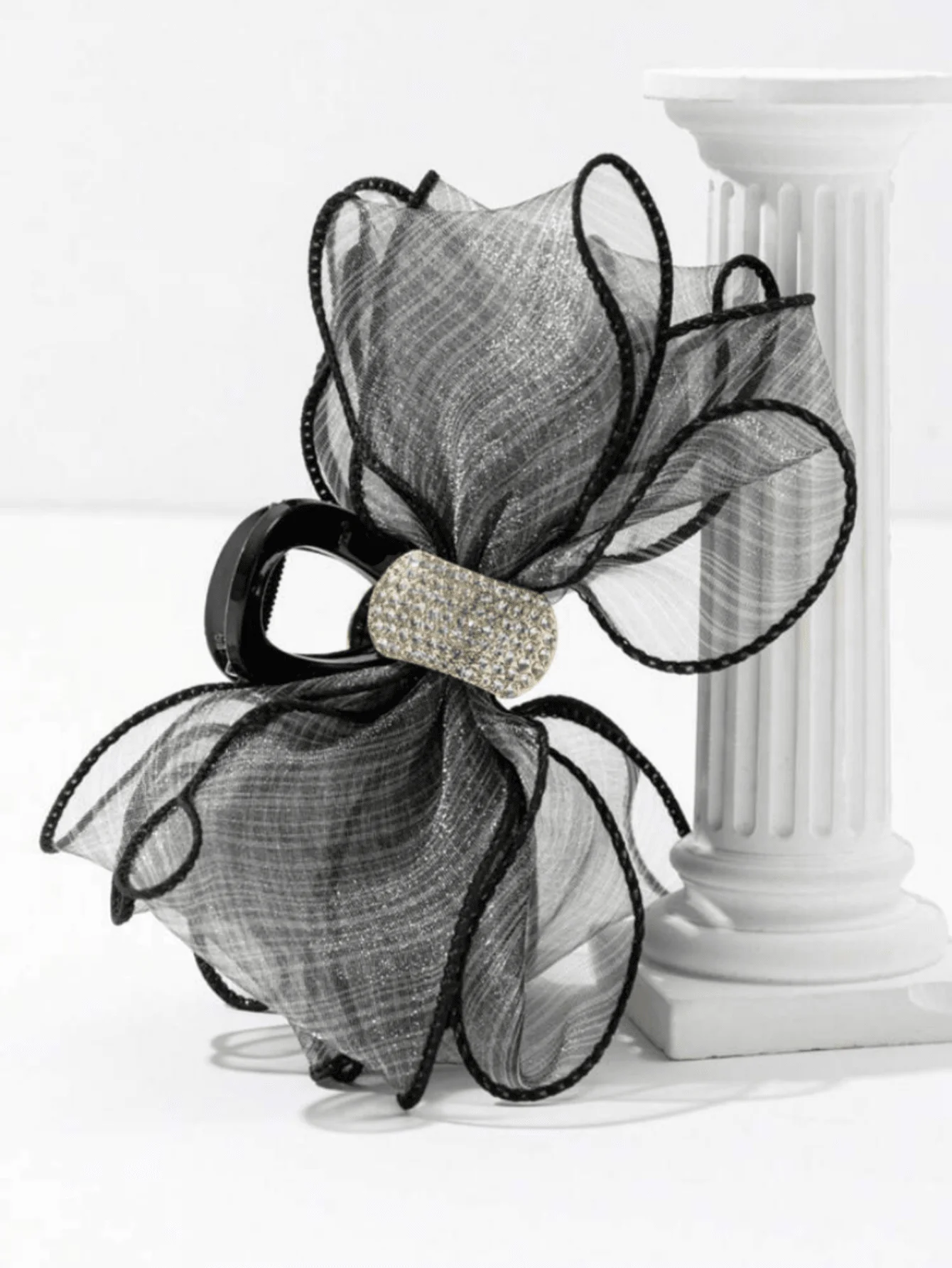 

Elegant Rhinestone Double Layer Mesh Hair Claw Clip Bow Hair Accessory For Women