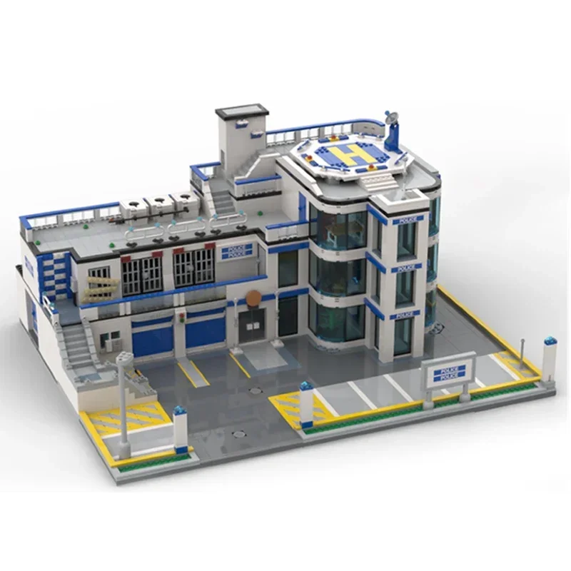 Moc อาคารอิฐ Undercover สถานีตํารวจรุ่นเทคโนโลยี City Street View Series Block Construstion DIY Assembly ของเล่นของขวัญ