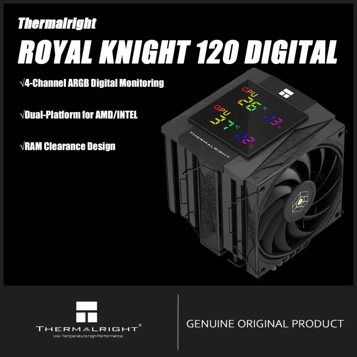 Thermalright ROYAL KNIGHT 120 DIGITAL BLACK CPU Air Cooler 6x6mmAGHP GEN5.0 heat pipe For LGA1851/1700/115X/1200/2011/2066/AM4/5
