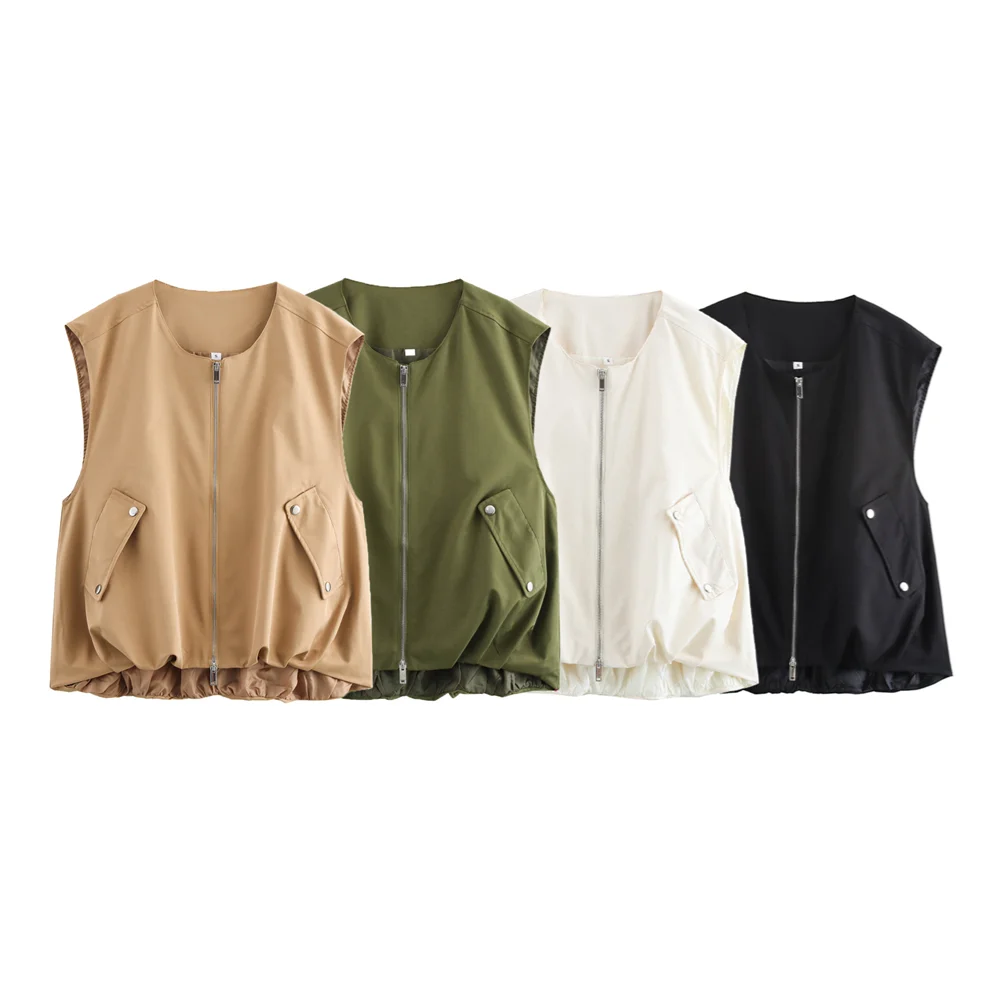 

PB&ZA2024 autumn new women's clothing fashion temperament round neck vest vest vest loose casual workwear short jacket
