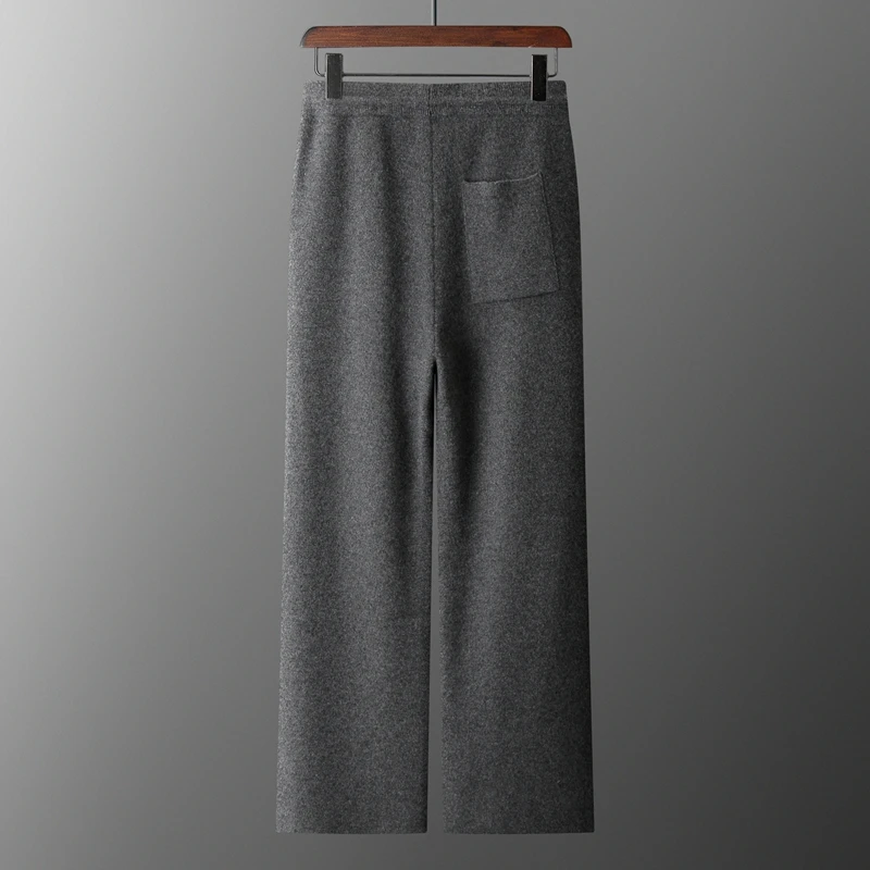 New autumn/winter thickened Scimitar 100% Merino wool wide leg pants men's cashmere sweatpants with pocket elasticated waist woo