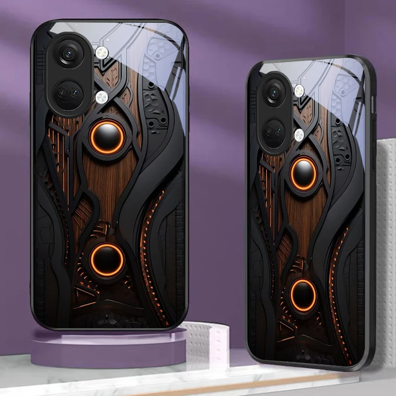 Funda de teléfono mecánica con diseño de panel de vidrio negro para OnePlus Nord CE 2T 2 3 Lite N20 N30 6T 7 7T 8 8T 9 10 Pro 11R 12R 13R