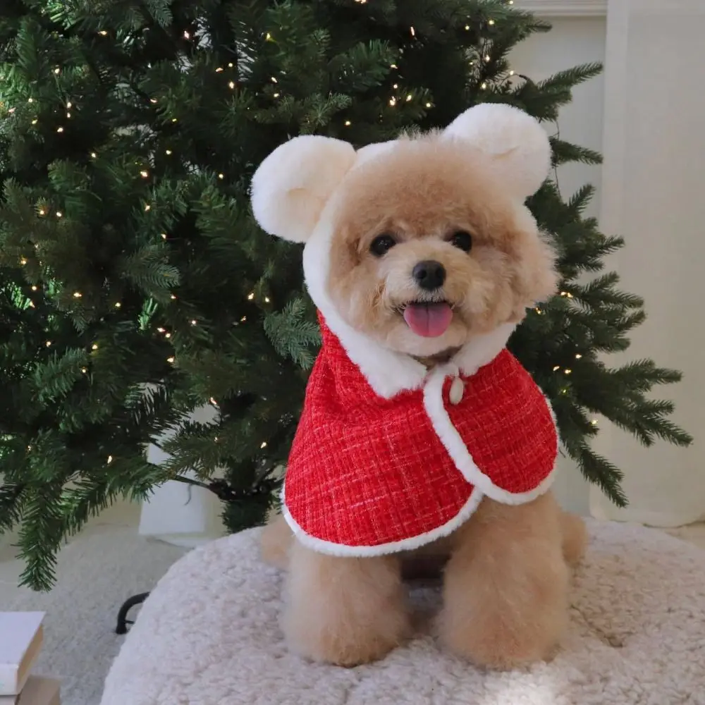 

INS Style Plush Ear Pet Christmas Hooded Bibs Warm Comfortable Dog Christmas Cloaks Soft Cat New Year Cloaks Holiday Party