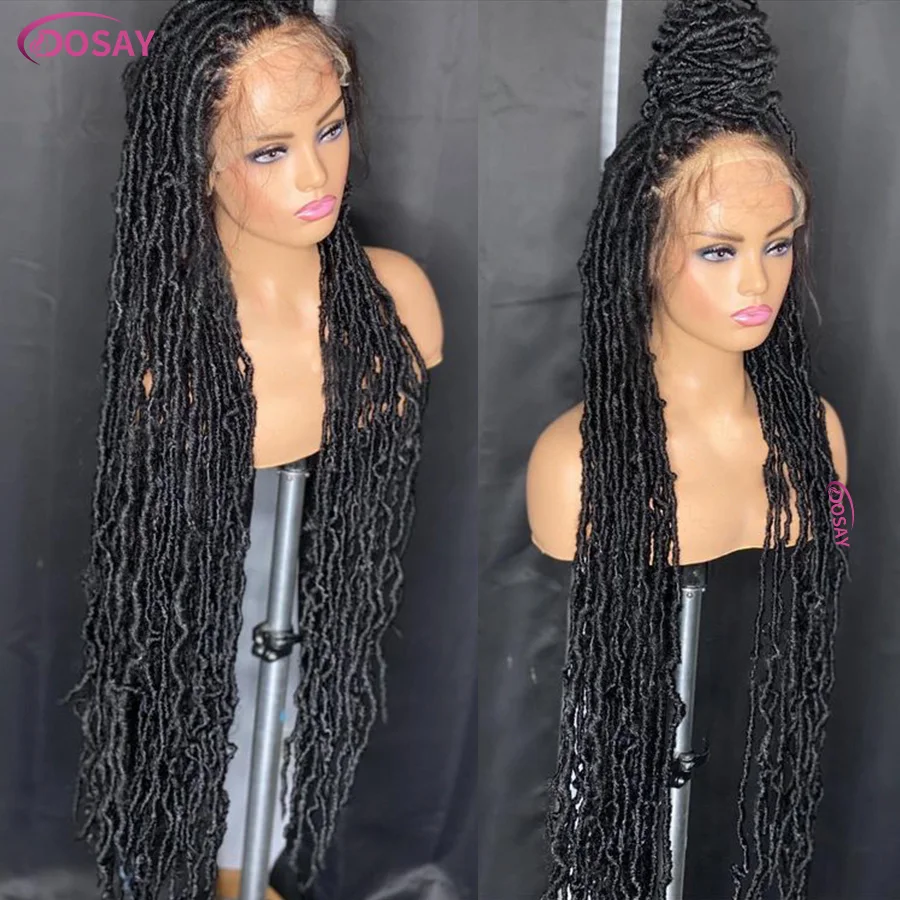 Synthetic Super Long Dreadlocks Wig 40 Inch Goddess Square Box Braided Wig Knotless Butterfly Locs Full Lace Braided Curly Wigs