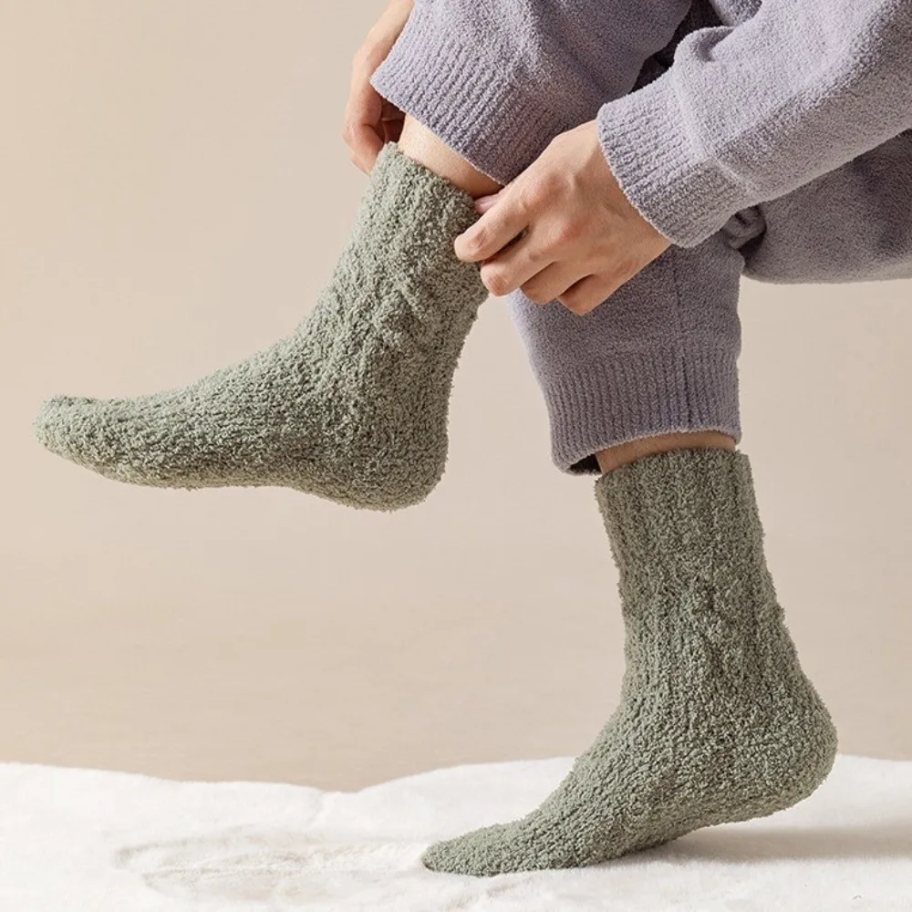 Thickened Winter Coral Velvet Socks Warm Soft Cotton Socks Fluffy Solid Color Floor Socks Sleep Socks