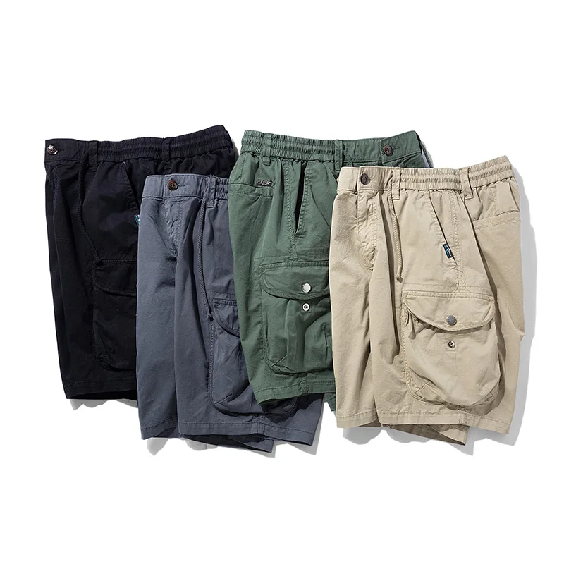 Summer Men Cargo Cotton Shorts Pants Mens Clothing Elastic Waist Casual Solid Beach Jogger Multi Pocket Shorts Male 40