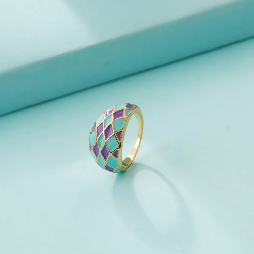 Retro New Fashion Multicolor Oil Dripping Ring Trend Two-Tone Ladies Enamel Ring Birthday Gift Alloy Jewelry Accessories