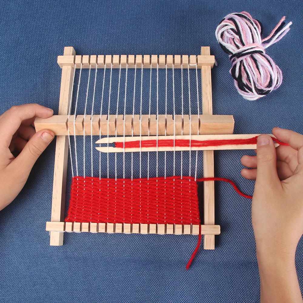 QJH Mini Weaving Loom Kids Multi-Craft Wooden Knitting Looms Set Weaving Loom Wooden Spinning Wheel DIY Woven Set for Beginners