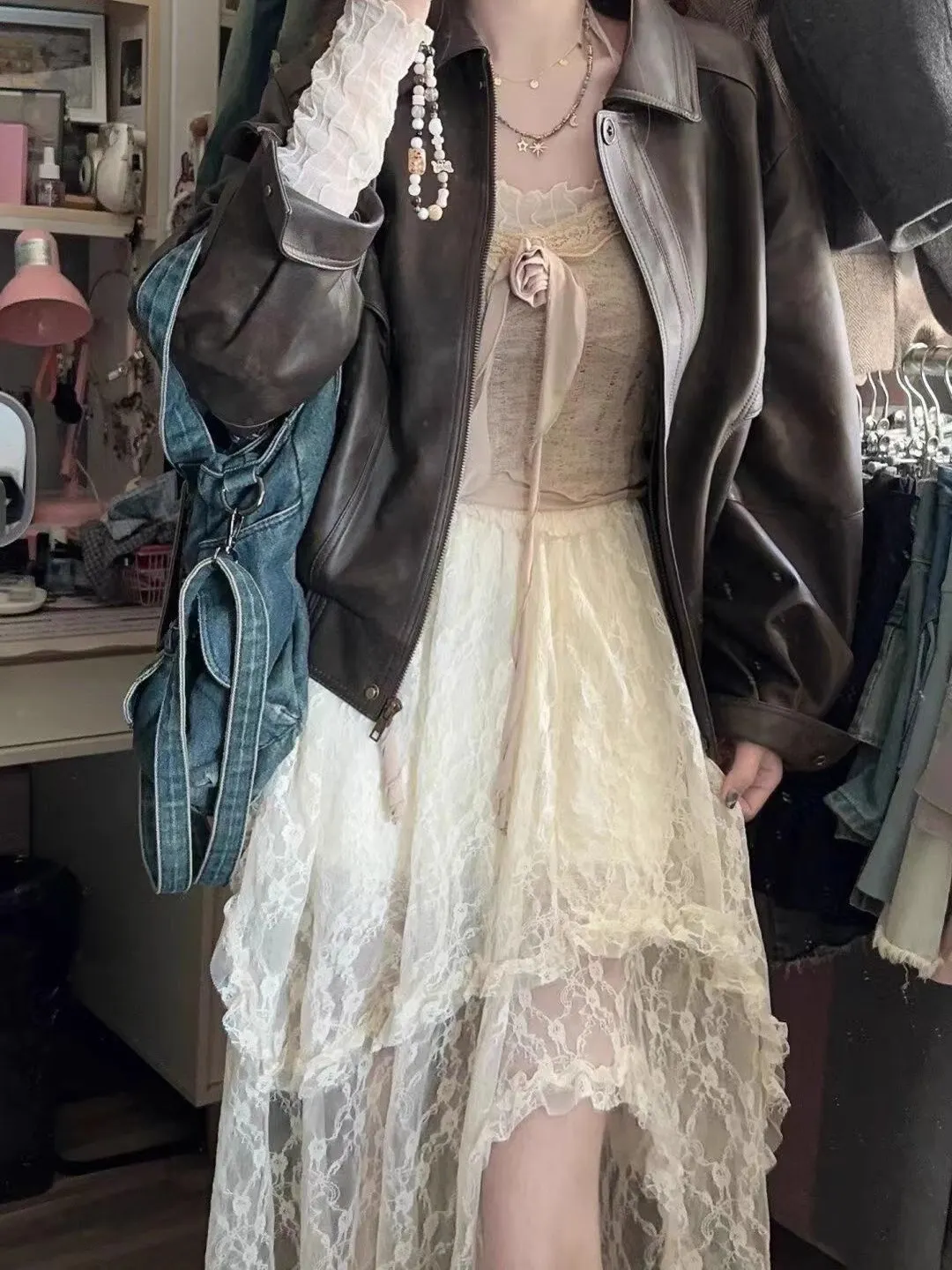 

Spicy Girl Lace Overlap Irregular f Skirt Women's Spring Autumn New Design Net Curtain Apron Mid-Length Skirt