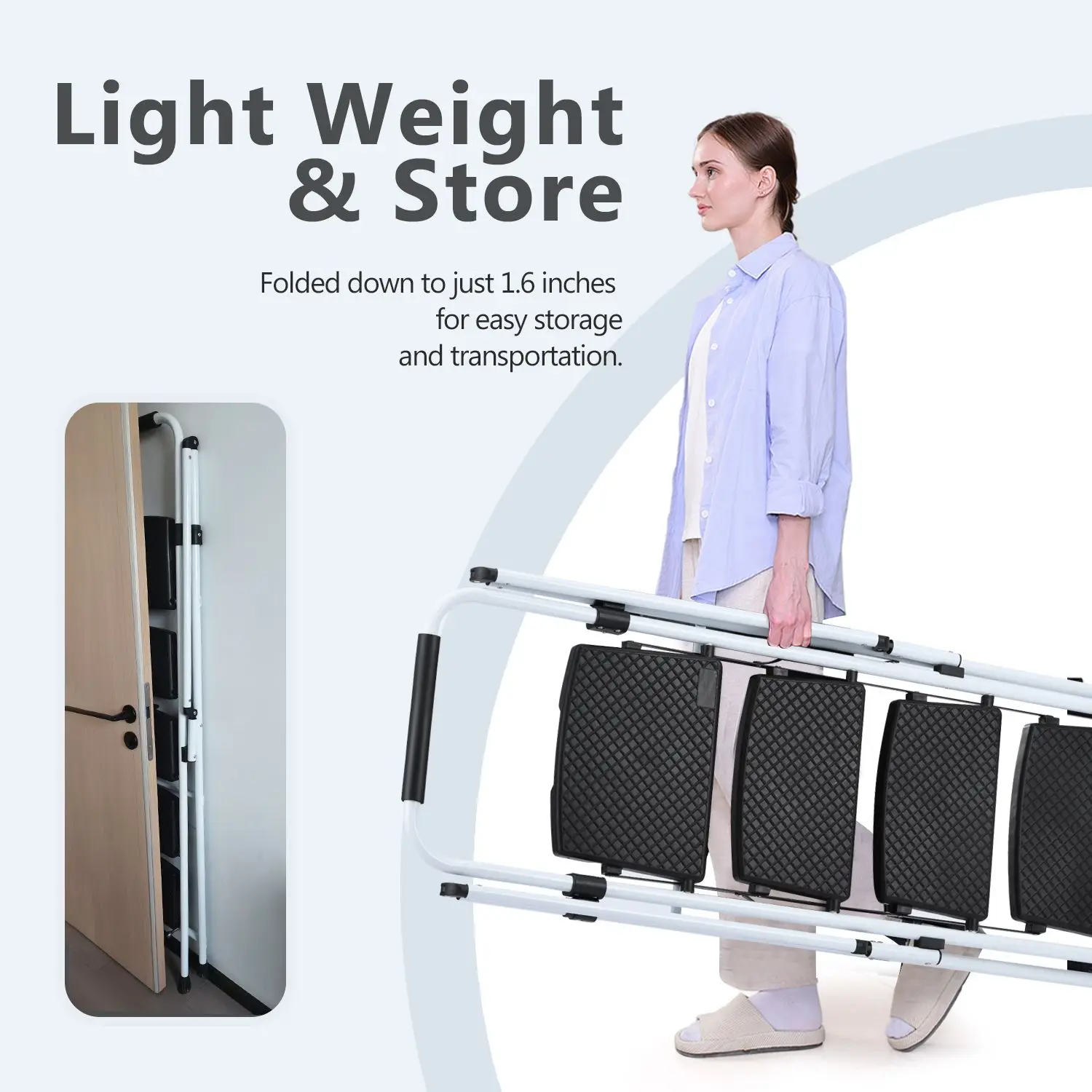 White four-step ladder, light folding four-step stool, wide anti-skid pedal and safety handle, strong steel ladder, multi-purpos