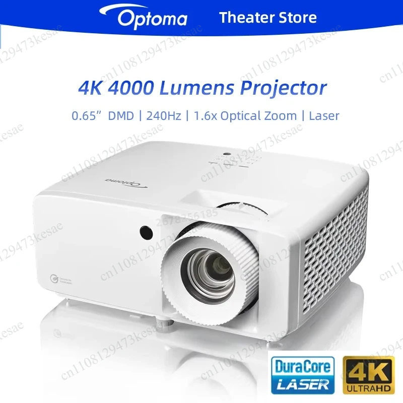 4K UHD Laser Projector 4000 Lumens HDR10 HLG DLP Gaming Home Theater Beamer 1.6x Optical Zoom 30000 Hours Long Throw