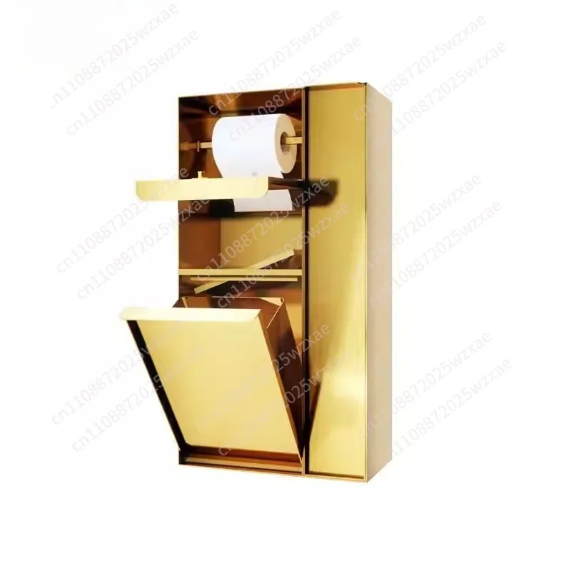 Stainless steel toilet trash can niche embedded hidden toilet brush rack tile niche cabinet