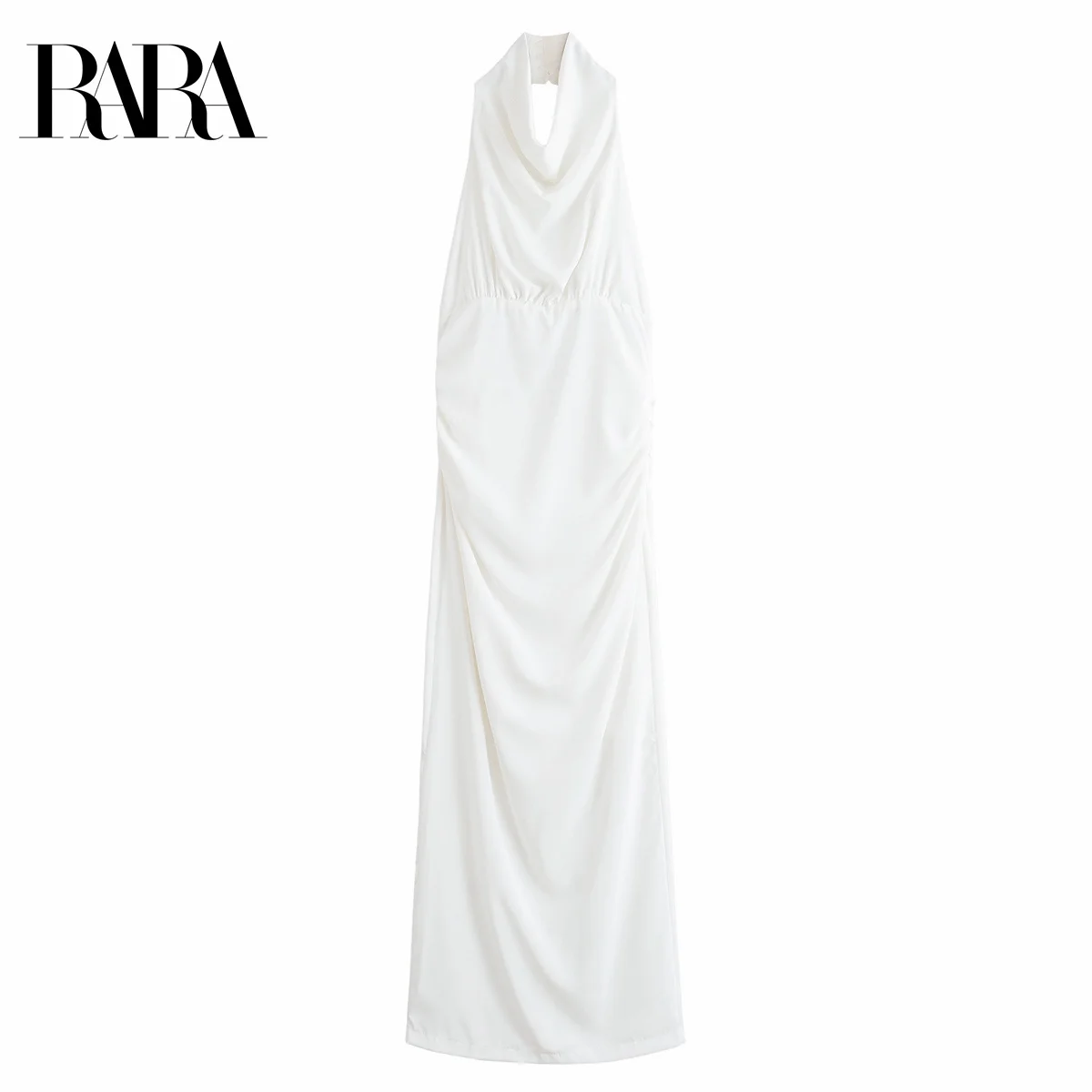 

RARA Women's Summer New Draped Neck Sleeveless Off - shoulder Halter Elegant Sexy Mid - length Backless Dress