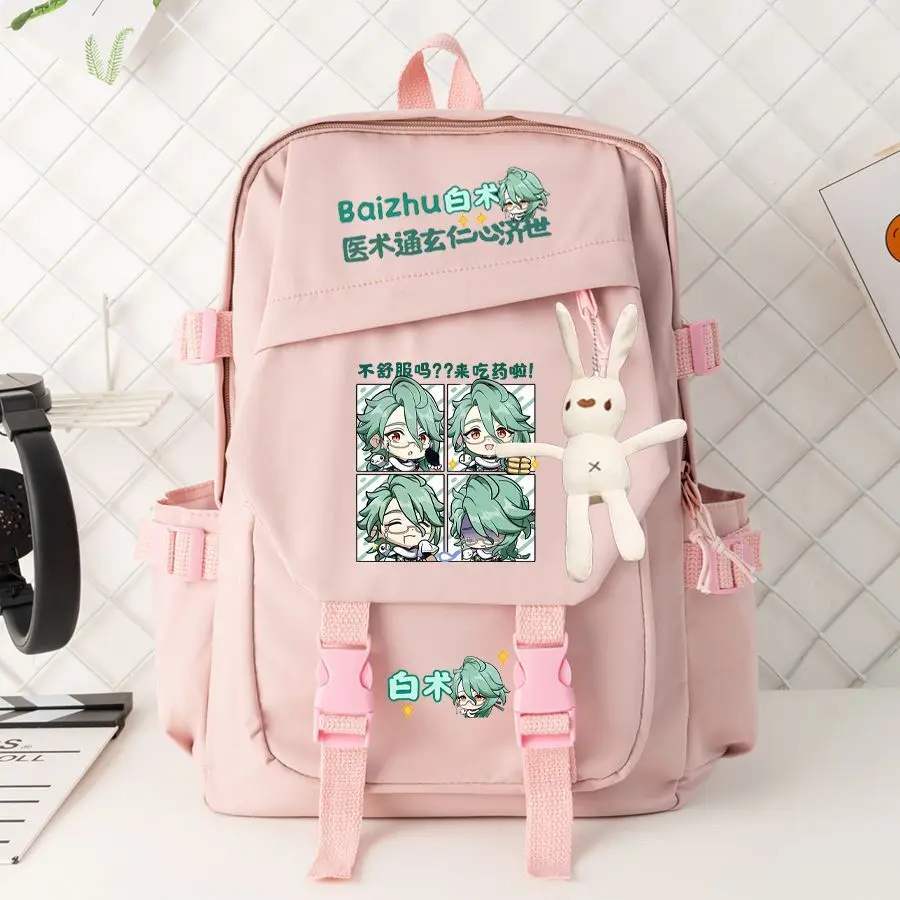 Anime Genshin Impact Baizhu Kavi Falushan  Two-Dimensional Student Backpack Double Shoulder Bag For Girls In Middle And