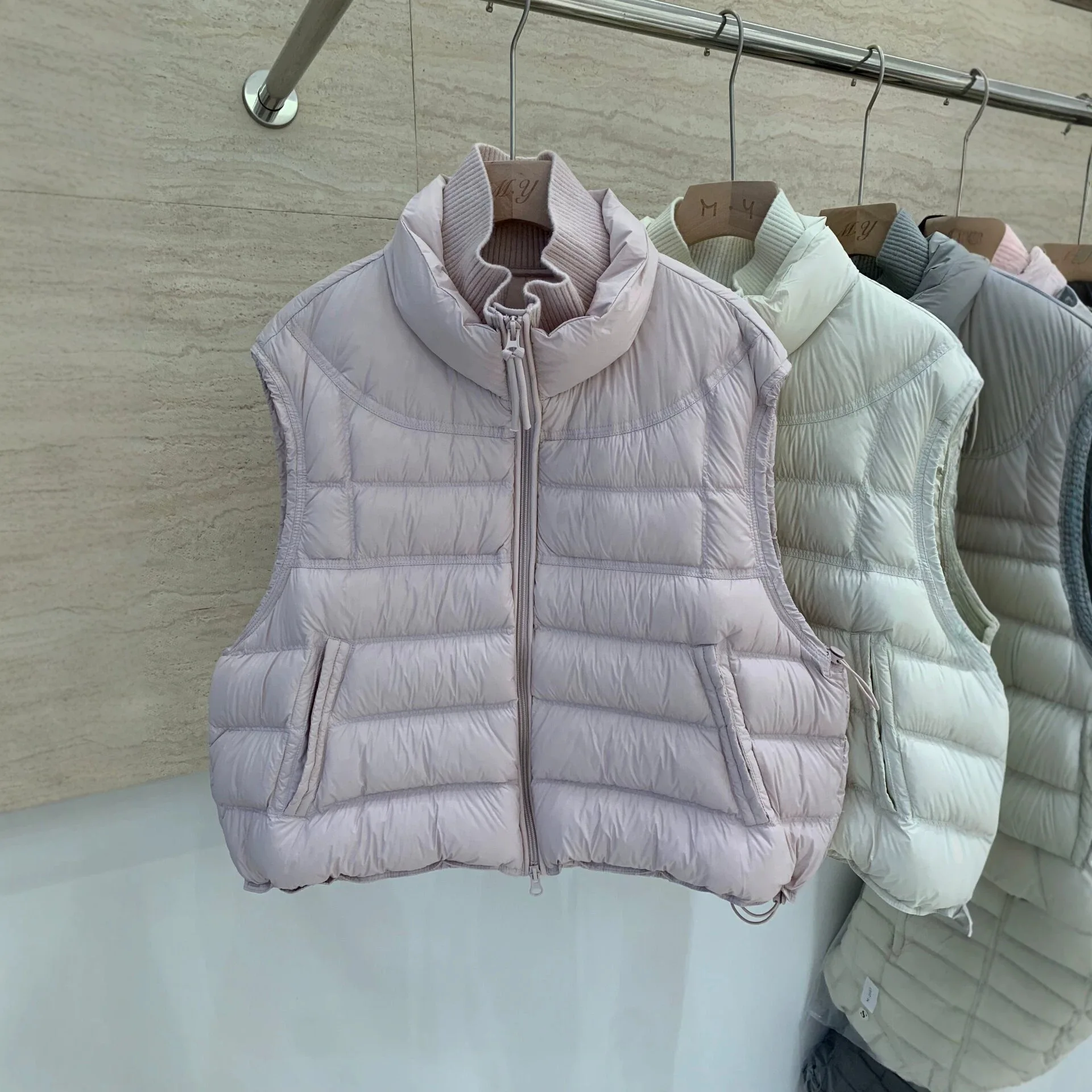 Autumn and Winter New Women's Down Vest Loose Windproof Knitted Stand Up Collar Vest