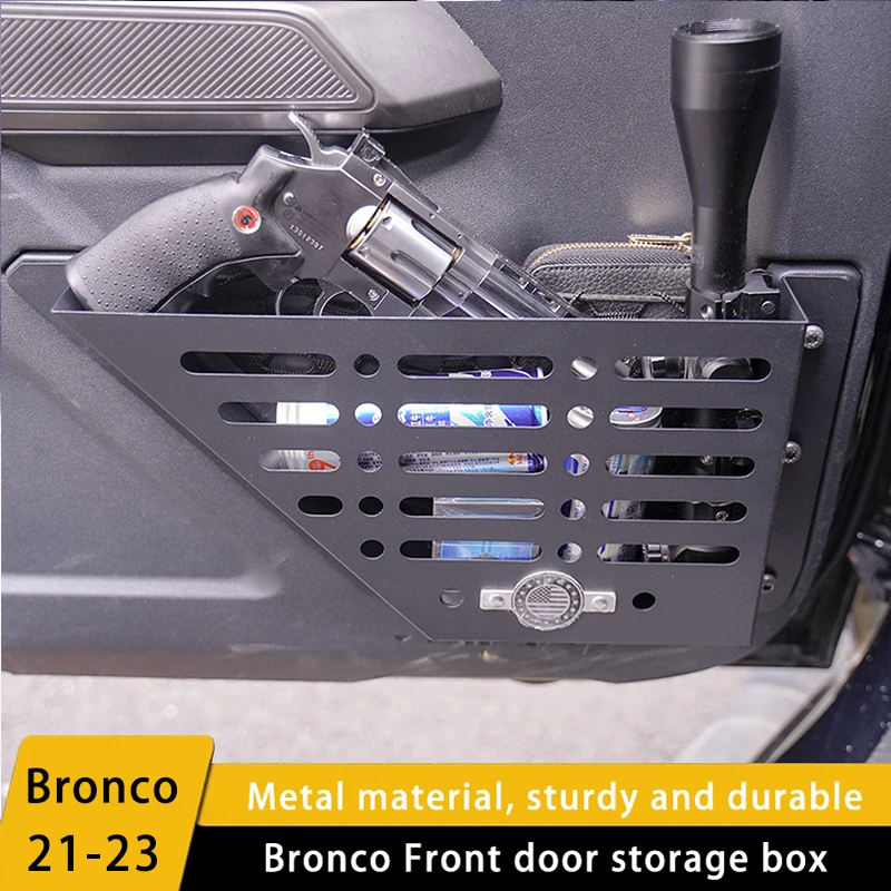 Metal Front Door Storage Box, Door Side Insert Storage Box Flap Pocket Pants, Suitable for Ford Bronco 2021 2022 2023 Internal Storage Expansion Front Door Storage Bag Side Insert Storage Accessories