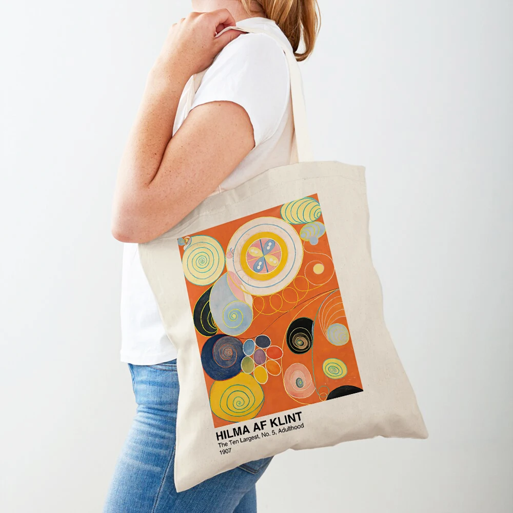 Hilma Af Klint Geometry Line Boho Art Supermarket Shopper Bag Lady Tote Handbag Double Print Casual Canvas Women Shopping Bags