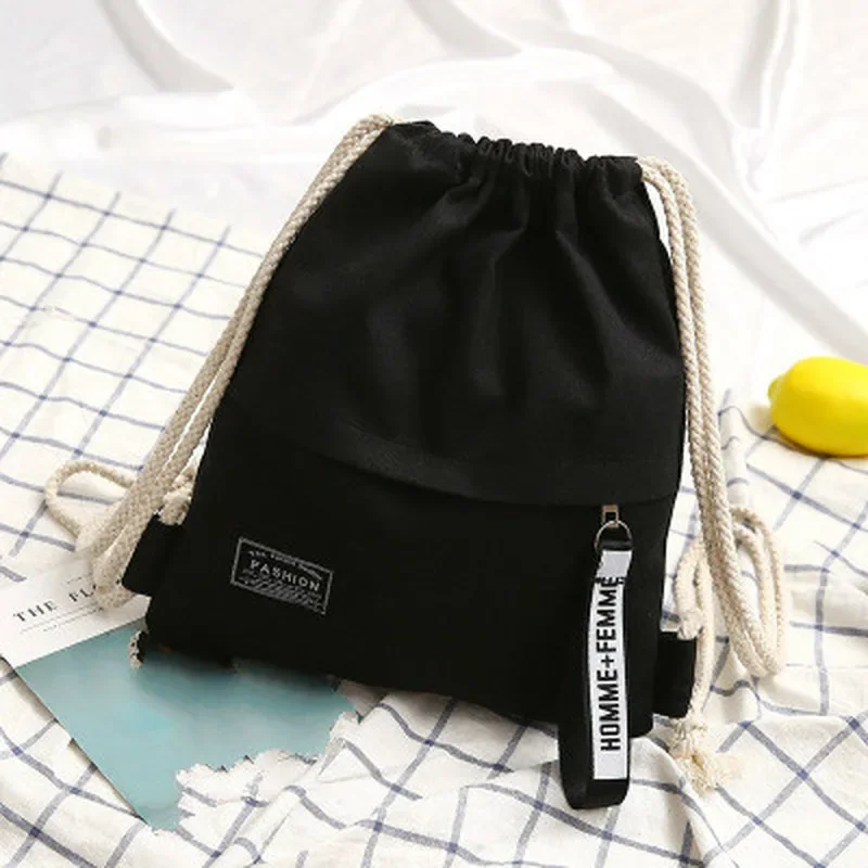 Drawstring Backpack Strap Pocket Women's Canvas Simple Student Schoolbag Men's Sports Small Cloth Bag Drawstring Backpack
