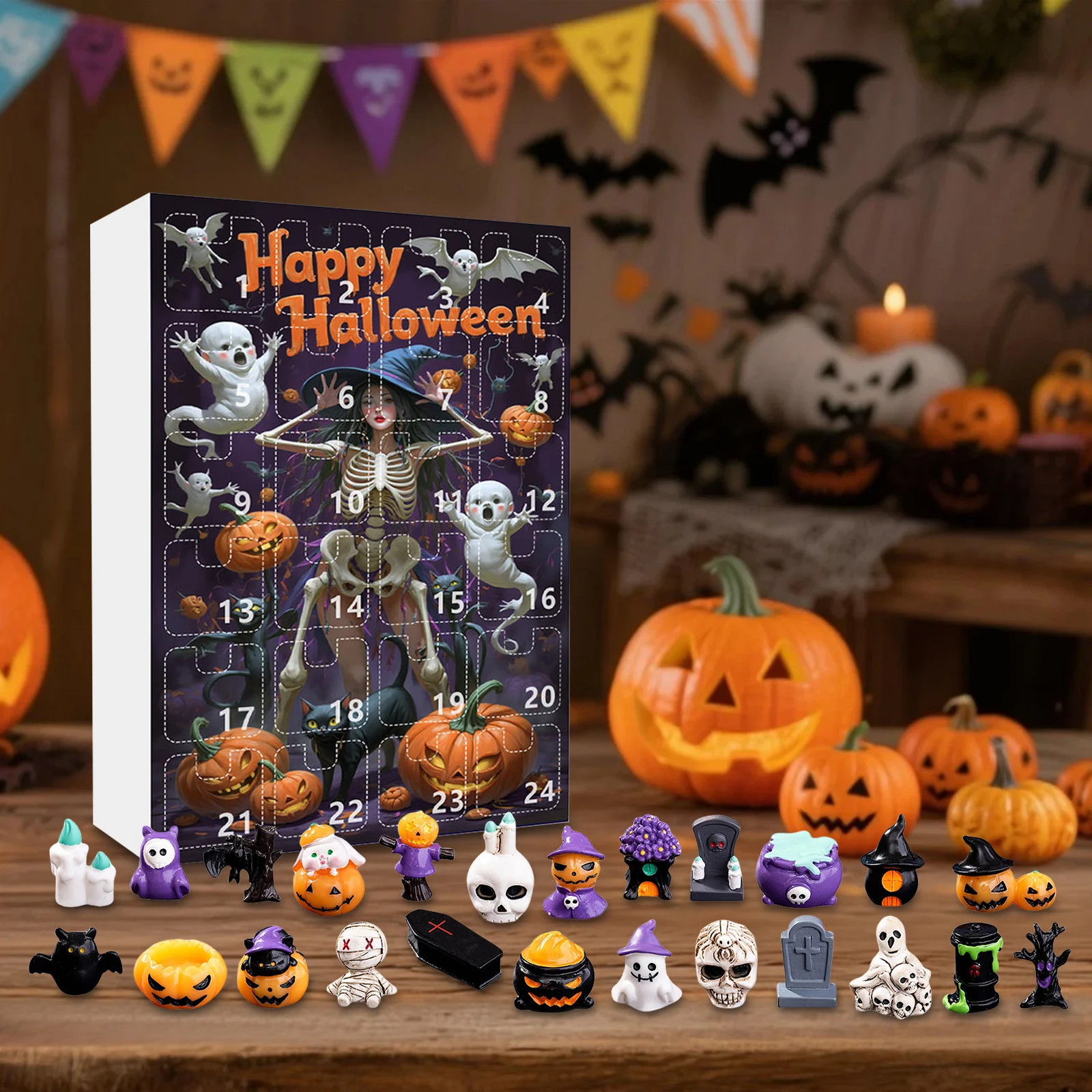 Halloween-Adventskalender 2025 mit 24 Horrorfiguren, Halloween-Countdown-Kalender, gruseliger Adventskalender für Kinder und Erwachsene