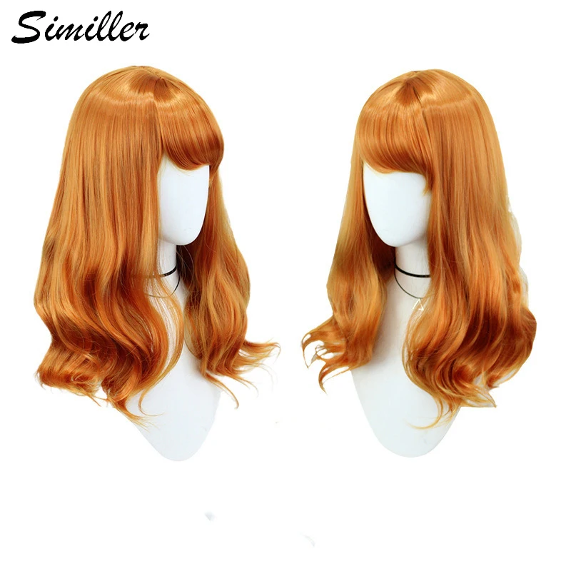 

Similler Women Synthetic Cosplay Wigs for Party Anime Orange Wavy Hair Medium Length with Bangs