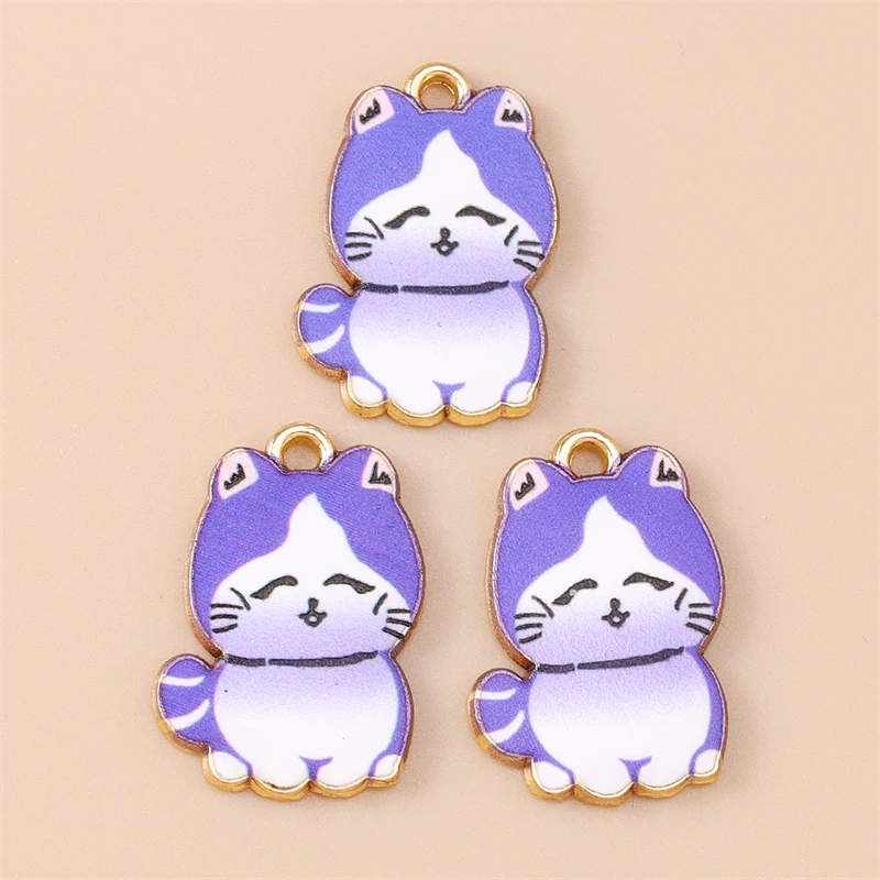 20 Stück 14x21mm Cartoon-Emaille-Tieranhänger Katzen-Charms für die Herstellung von Ohrringen, Halsketten, Armbändern, DIY-Bastelarbeiten und Schmuckzubehör – Detail 5