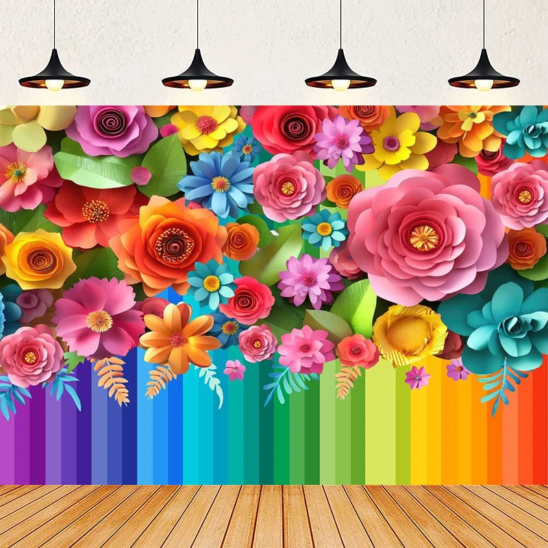Mexican Theme Festival Colorful Striped Photography Backdrop Fiesta Cinco De Mayo Paper Flowers Party Decor Background Banner