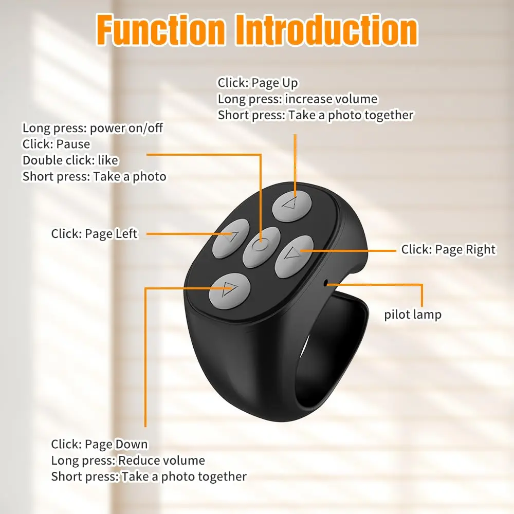 Fingertip Wireless Bluetooth Remote Control Scrolling Ring Remote Fingertip Video，Take photos and Read Comics Controller,