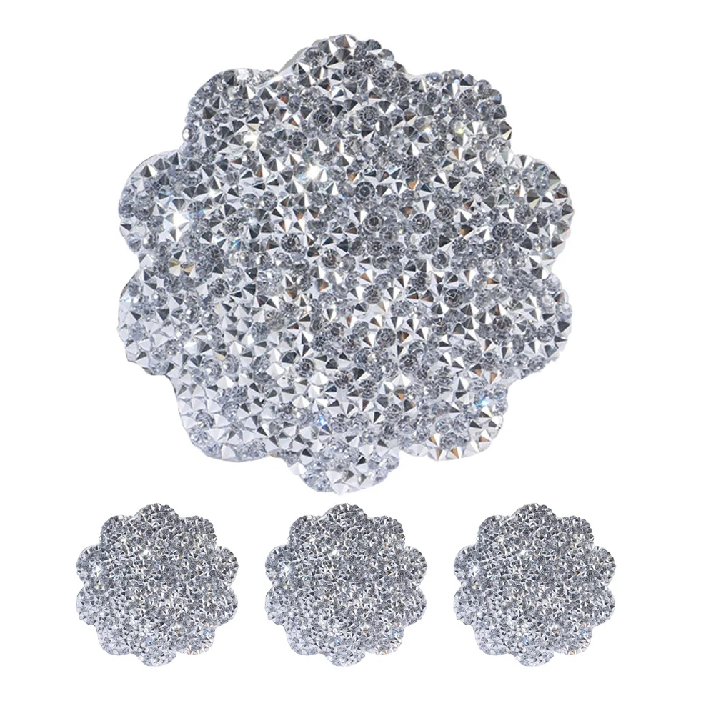 

4Pcs Car Cup Coaster Bling Rhinestone Flower Design Non-Slip Car Interior Accessory Multi-Functional Storage for Phone Keys