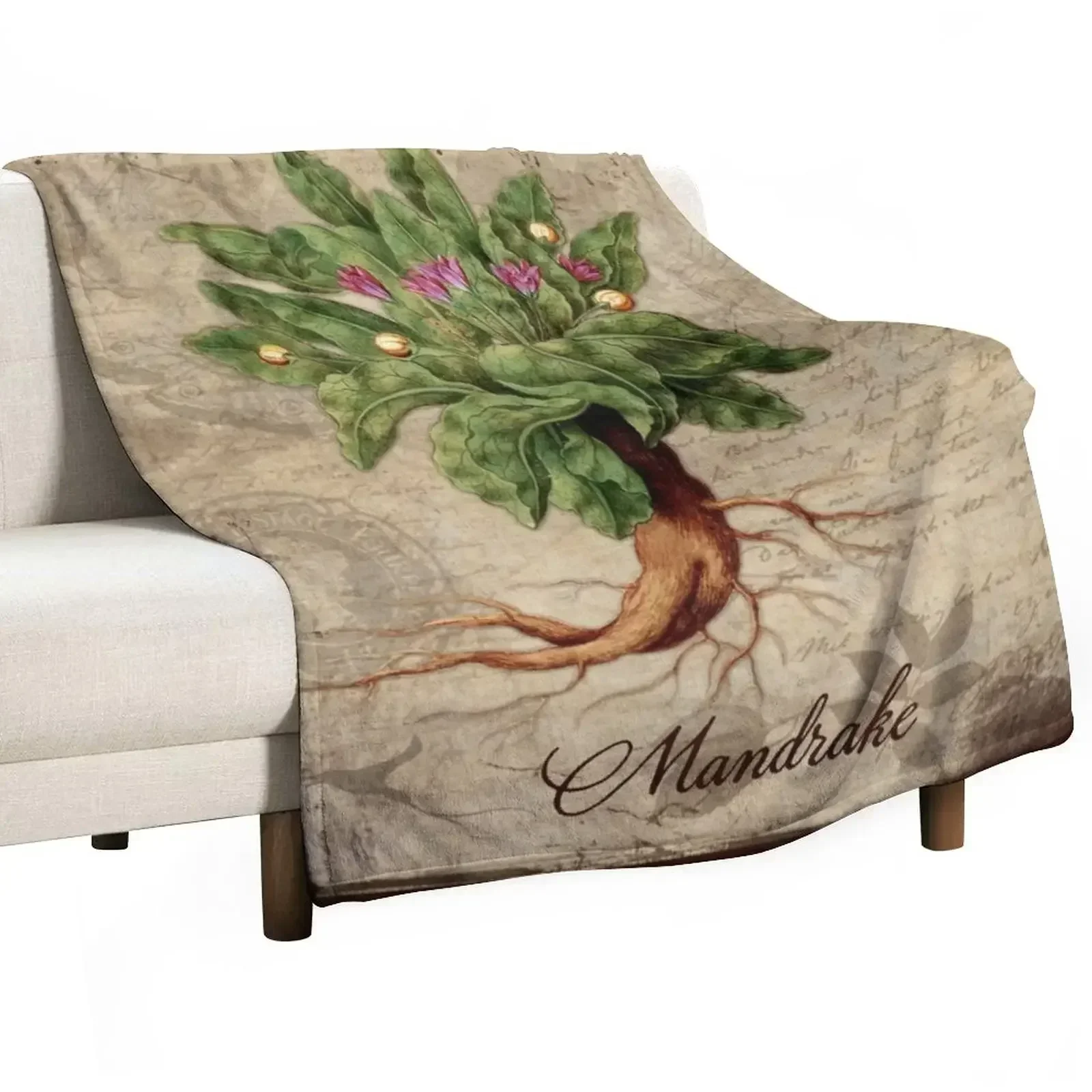 Mandrake Plant Vintage Botanicals Garden collection Throw Blanket Camping Sleeping Bag Beach Blankets