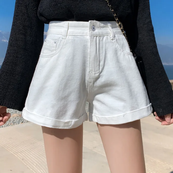 Summer Denim Shorts Women Korean Fashion Trend Rolled Edge High Waist Loose A-line Short Section Jeans Streetwear Y2k Shorts