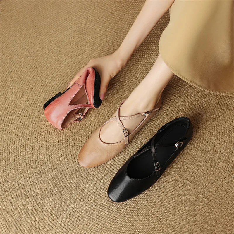 

Новые весенне-летние женские туфли из натуральной кожи с круглым носком, модные женские туфли Мэри Джейн, женские туфли-лодочки на низком каблуке, туфли на плоской подошве